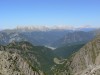 La Val di Fiemme con Predazzo, in basso il Rifugio Cauriol